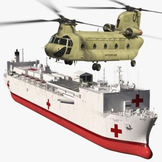 3D Hospital Ship Mercy with CH47 Chinook Helicopter model