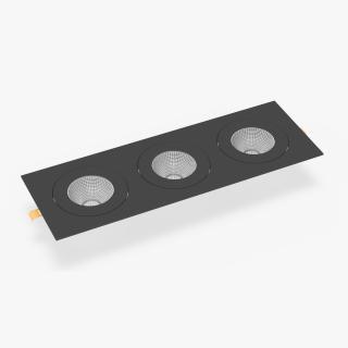 3D model Modular Recessed Rectangle 3 Light Luminaire Black