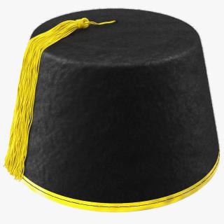 3D model Traditional Arabic Black Fez Hat With Yellow Tassel Fur