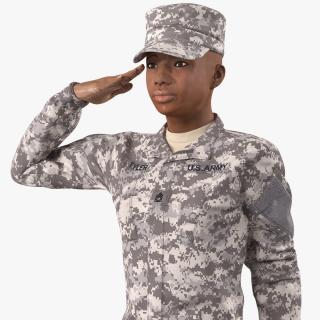 3D Black Female Soldier ACU Saluting Pose model