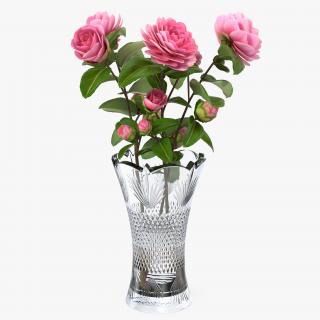 Camellia Bouquet Pink in Vase 3D model