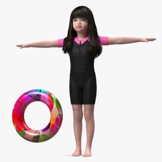 3D Asian Girl in Beach Suit with Inflatable Circle Rigged for Maya model