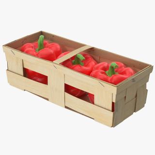 3D Wooden Basket with Bell Peppers