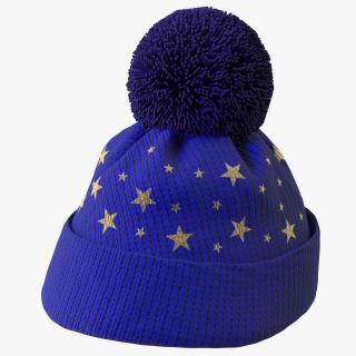 Winter Hat With Pompom Blue 3D