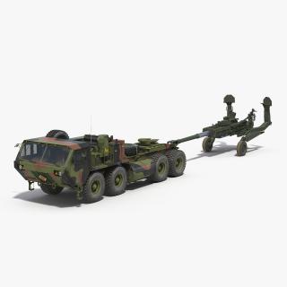 3D model Oshkosh HEMTT Truck Towing M777 Howitzer