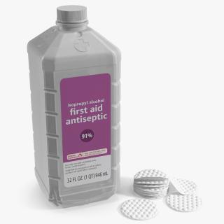 Cotton Pads Stack and First Aid Antiseptic 3D