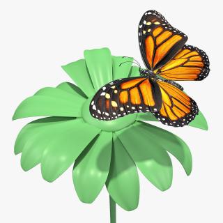 Animated Monarch Butterfly Sits on Swinging Flower Rigged 3D