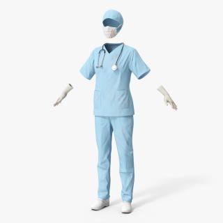 3D Surgeon Uniform Scrubs with Bloodstains with Stethoscope