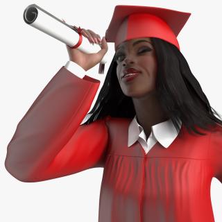 3D Dark Skin Graduation Gown Woman Rigged model