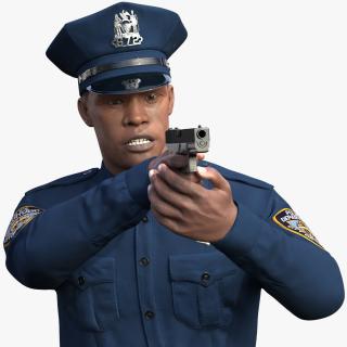 African American NYPD Police Officer Aiming Pose Fur 3D