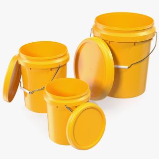 Plastic Buckets with Lid and Handle Set 3D model