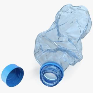 Crushed Empty Plastic Bottle Blue with Cap 3D