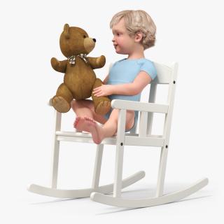 3D Child with Teddy Bear on Rocking Chair model