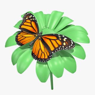 3D Animated Monarch Butterfly Takes Off from Swinging Flower with Fur Rigged model