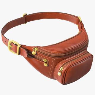 3D Brown Leather Waist Bag model