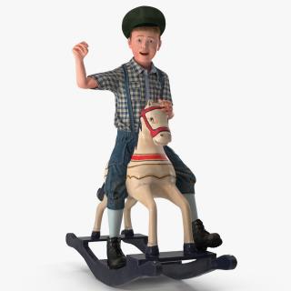 3D Vintage Rocking Horse with Child Boy Rigged model