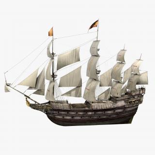 3D Galeon Old Historical Sail Ship