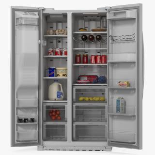 3D model Side By Side Refrigerators Open with Products