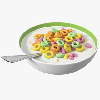 3D Colored Cereals Rings Breakfast with Milk