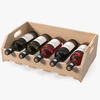 3D Beech Wood Rack With Bottles model