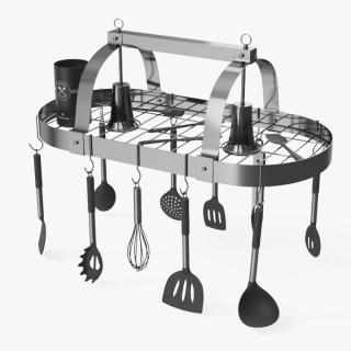 3D Ceiling Kitchen Pot Rack with Cooking Utensils