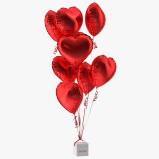 Heart Shaped Red Balloons Tied to Gift Box 3D