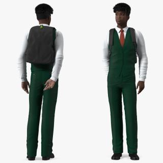 3D Black Teenager Dark Skin School Uniform Standing Pose model