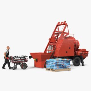 Worker with Cement and Concrete Mixer Pump 3D