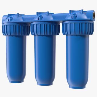 3D Three Stages Water Filter Housing Blue model