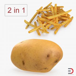 3D French Fries and Raw Potato Collection model