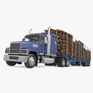 3D model Freight Truck with Logging Trailer with Small Logs