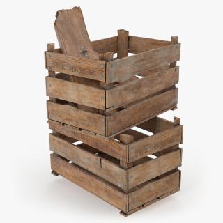 3D Vintage Wooden Box Crates with Wooden Trash model