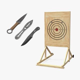 3D model Wooden Target with Throwing Knives Collection