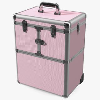 3D Yaheetech Aluminum Rolling Trolley Makeup Case Folded Pink model