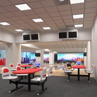 3D Interior of Bowling Center with Furniture