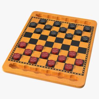 3D Wood Checkers Set Game Ready model