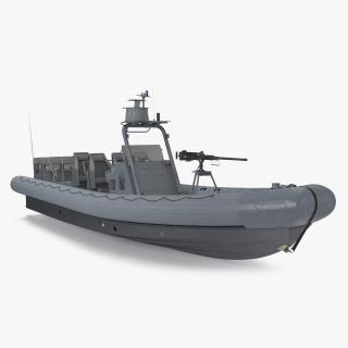 Military Inflatable Boat RHIB with Mounted Machine Gun 3D model