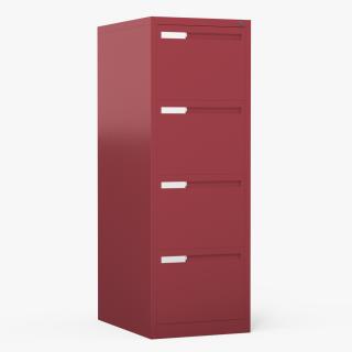 Filing Cabinet 4 Drawer Red 2 3D model