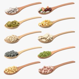 Wooden Spoons with Seeds Collection 3 3D