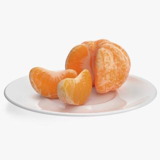 3D model Peeled Mandarin Split into Segments on White Plate