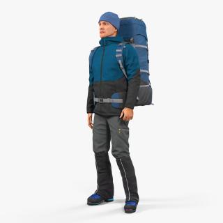 3D Winter Hiking Clothes Man with Backpack Rigged