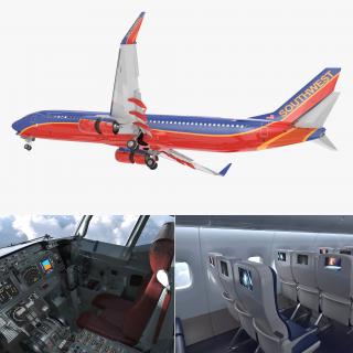 Boeing 737-900 with Interior Southwest Airlines Rigged 3D model