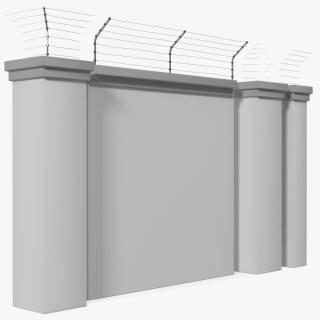 Concrete Wall with Electric Wire Fence Sections 3D