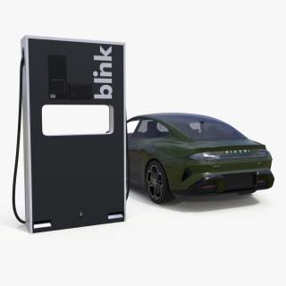 Electric Car Charging Station and Xiaomi Verdant Green 3D model