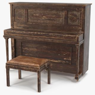 Old Western Piano Dark Wood 3D