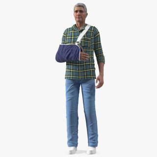 3D Elderly Man Arm Sling Bandage Hand Blue Rigged