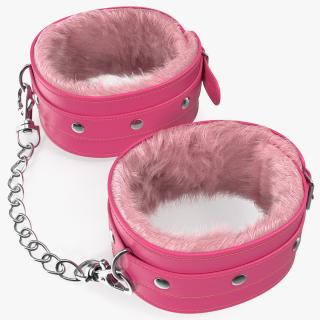 3D Leather Handcuffs Pink with Fur