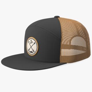 Flat Brim Trucker Hat Brown 3D