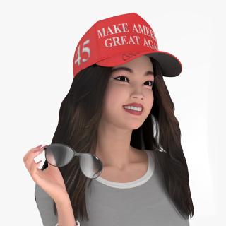 3D Smiling Chinese Woman in MAGA Cap model