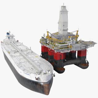 3D TI Europe Supertanker with Offshore Oil Rig model